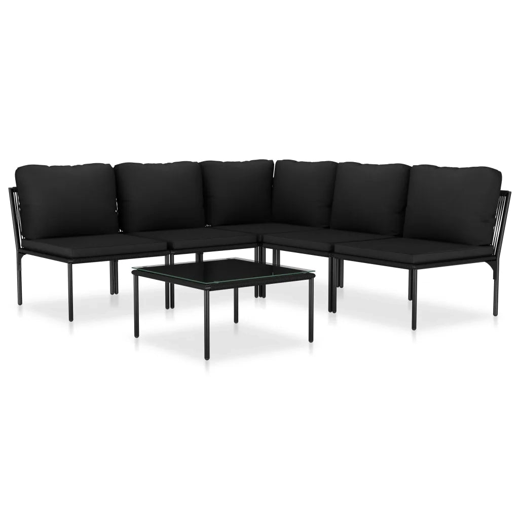 Set Divani da Giardino 6 pz | Set Salotto da Giardino con Cuscini Neri in PVC
