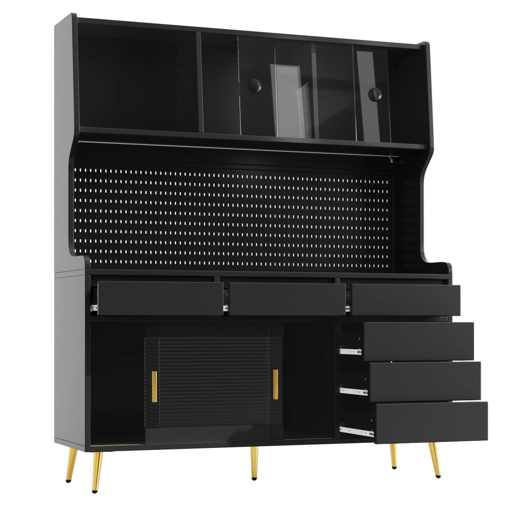 Credenza alta nera 145x39x171 cm con LED controllabili tramite app