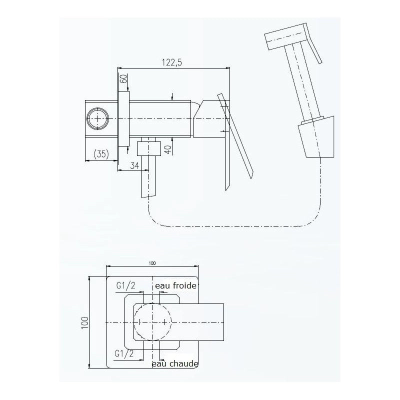 Miscelatore bidet, wc incasso LOIRA ottone cromato con doccetta