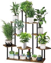 Pannello a 9 livelli in legno con fiori, pannello per piante, base a più livelli per fiori, base per piante, banco per fiori, scala per fiori, scala per piante, pannello base per giardino interno, decorazione per balcone (nero)