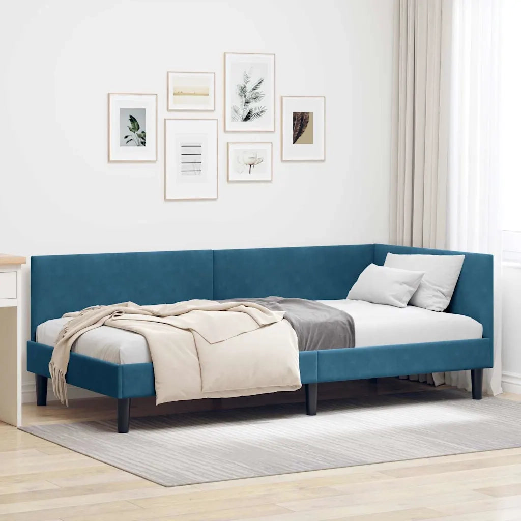 Cornice del letto ad angolo Blu 100 cm x 200 cm Velluto