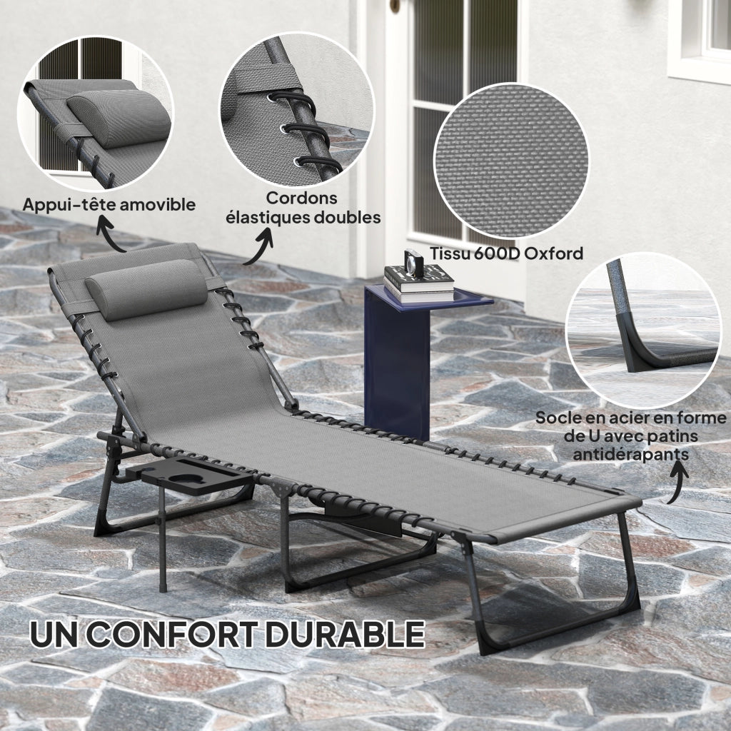 Lettino da sole pieghevole con schienale regolabile ¨C zephmum ¨C grigio 60x190x31cm