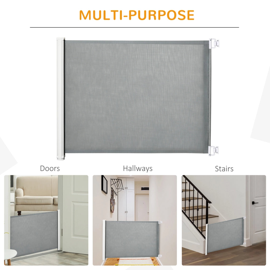 Cancelletto per Cani Estensibile 115x82,5 cm in Poliestere e Acciaio Bianco e Grigio