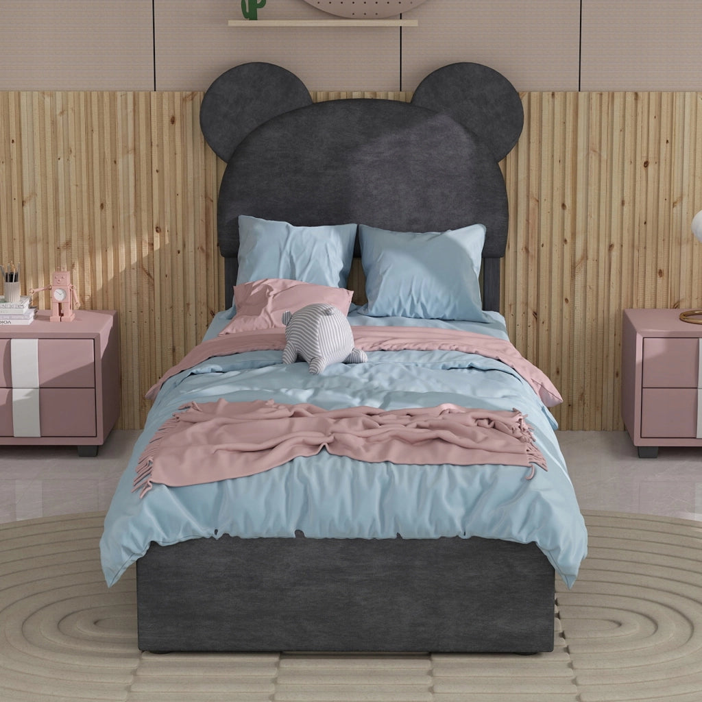 Letto imbottito 90x200 - Xylo - Grigio con funzione di sollevamento