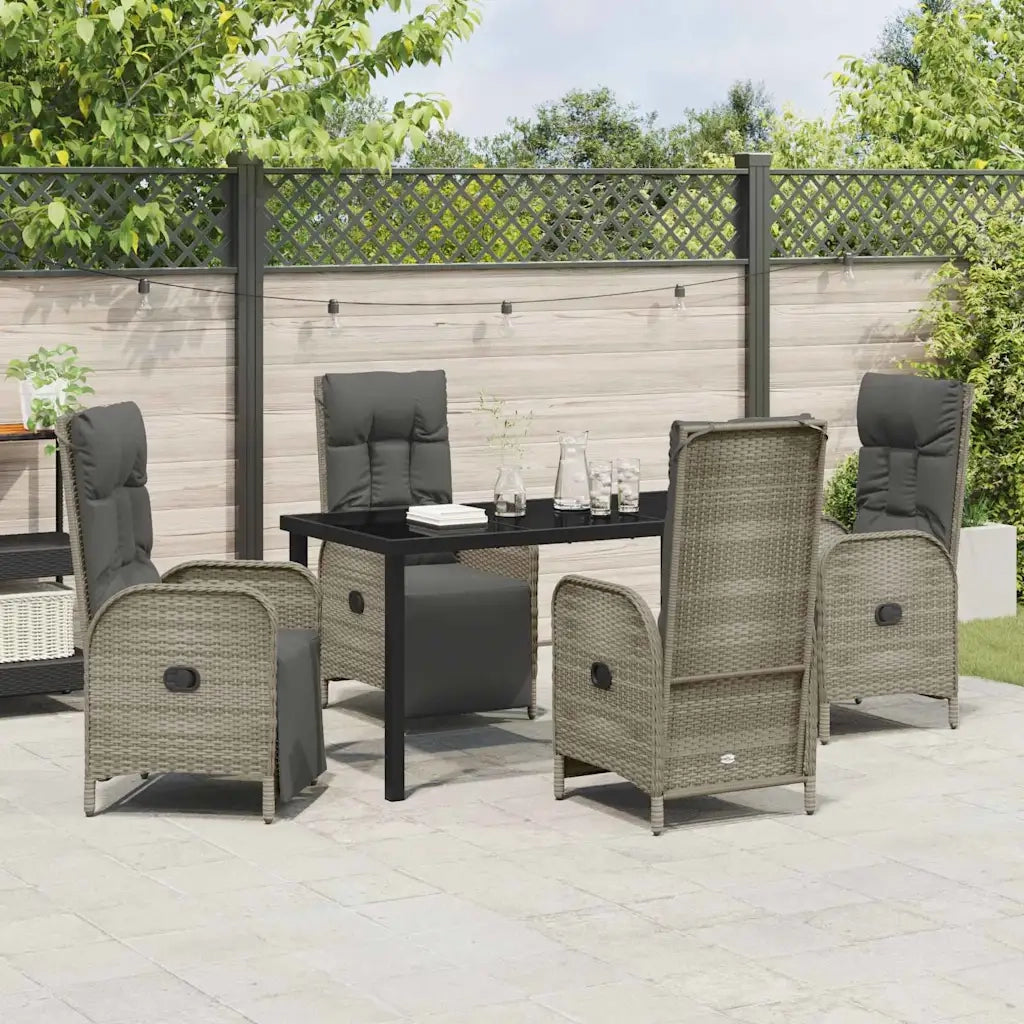 Set da Pranzo per Giardino con cuscino 5 pcs Grigio polyrattan