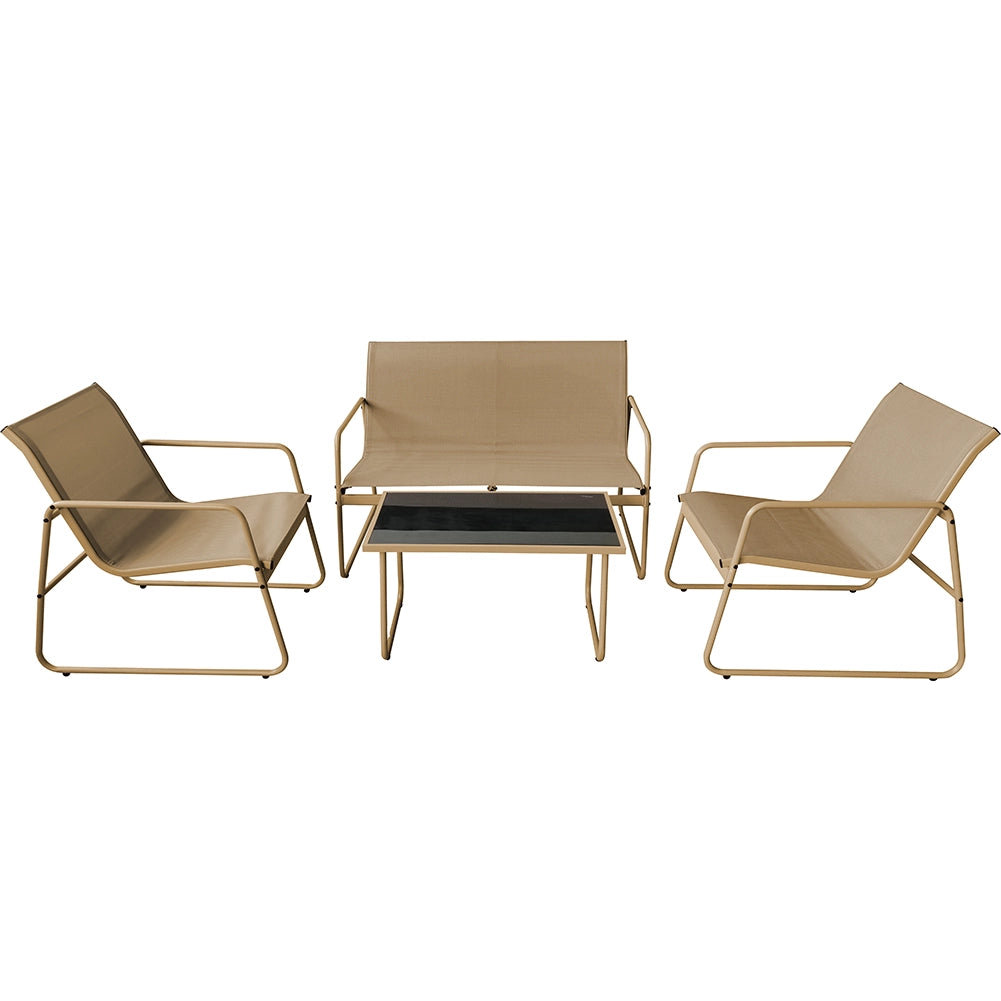 Set Salotto da Giardino con 2 Sedie Divano e Tavolino per Patio Esterno Beige