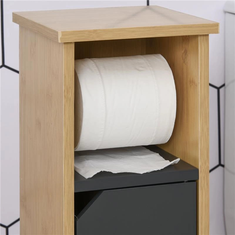 MOBILETTO A COLONNA PER IL BAGNO BAMBÙ E LEGNO GRIGIO 18 X 18 X 75CM
