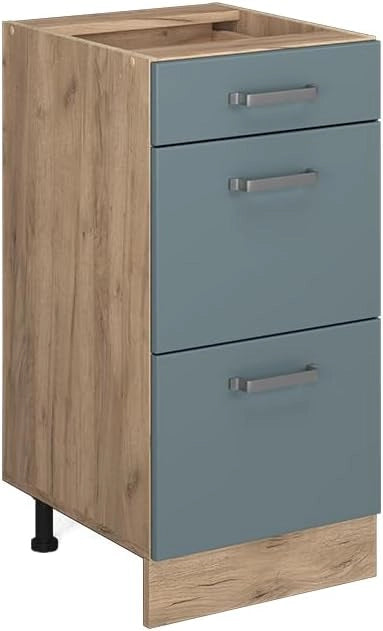 Mobiletto base per cucina R-Line, Grigio-blu, 40 cm con cassetti, senza piano di lavoro, per la libera combinazione all'interno di sistemi cucina modulari