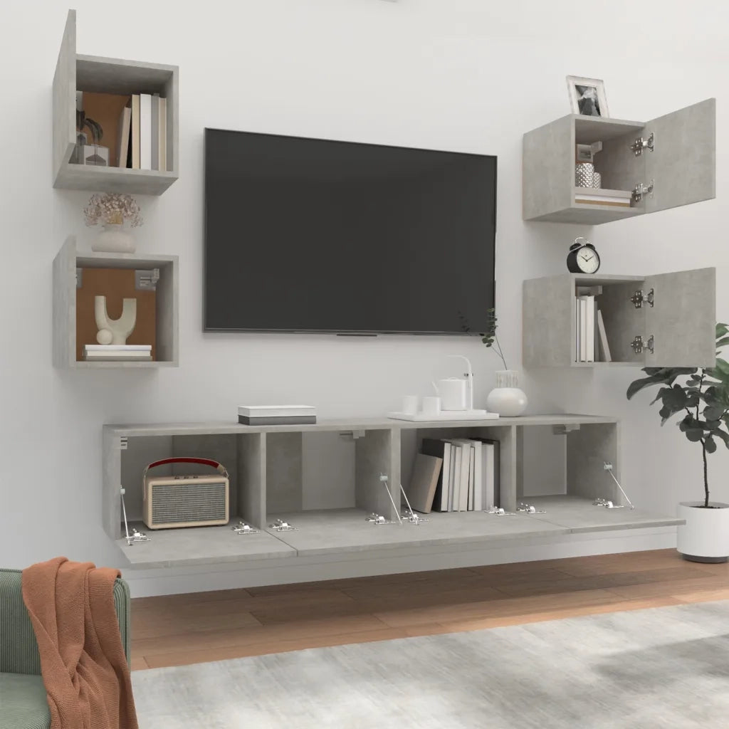 Set di Mobili Porta TV 6 pz Grigio Cemento in Legno Multistrato 3114257