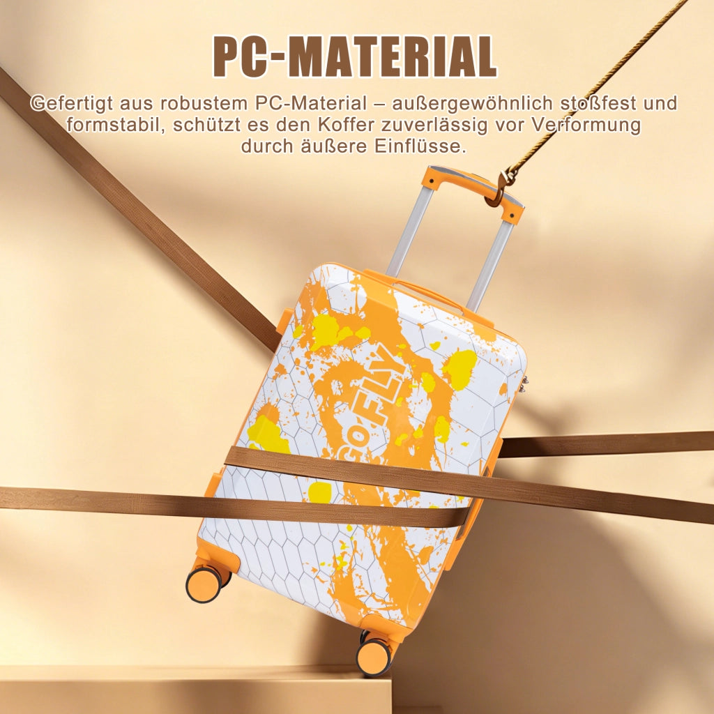 Valigie set da 3 rigide con stampa a spruzzi e struttura a nido d'ape, chiusura a combinazione, in PC arancione