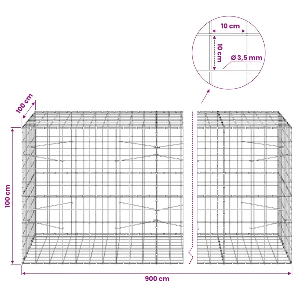 Gabione con Filo da 3,5 mm e Rete da 10x10 cm 900x100x100 cm 3463404