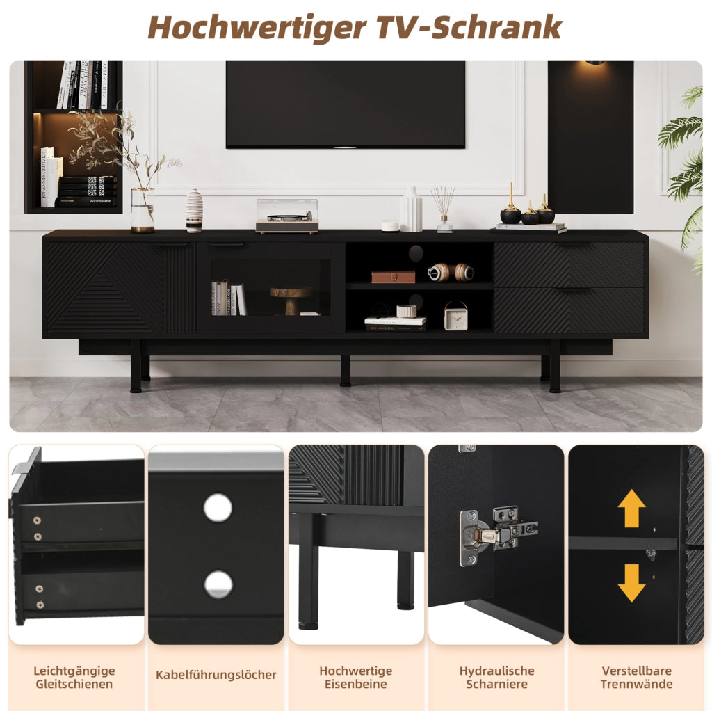 Mobile TV moderno 200x40x50;5 cm con 2 ante e 2 cassetti; nero