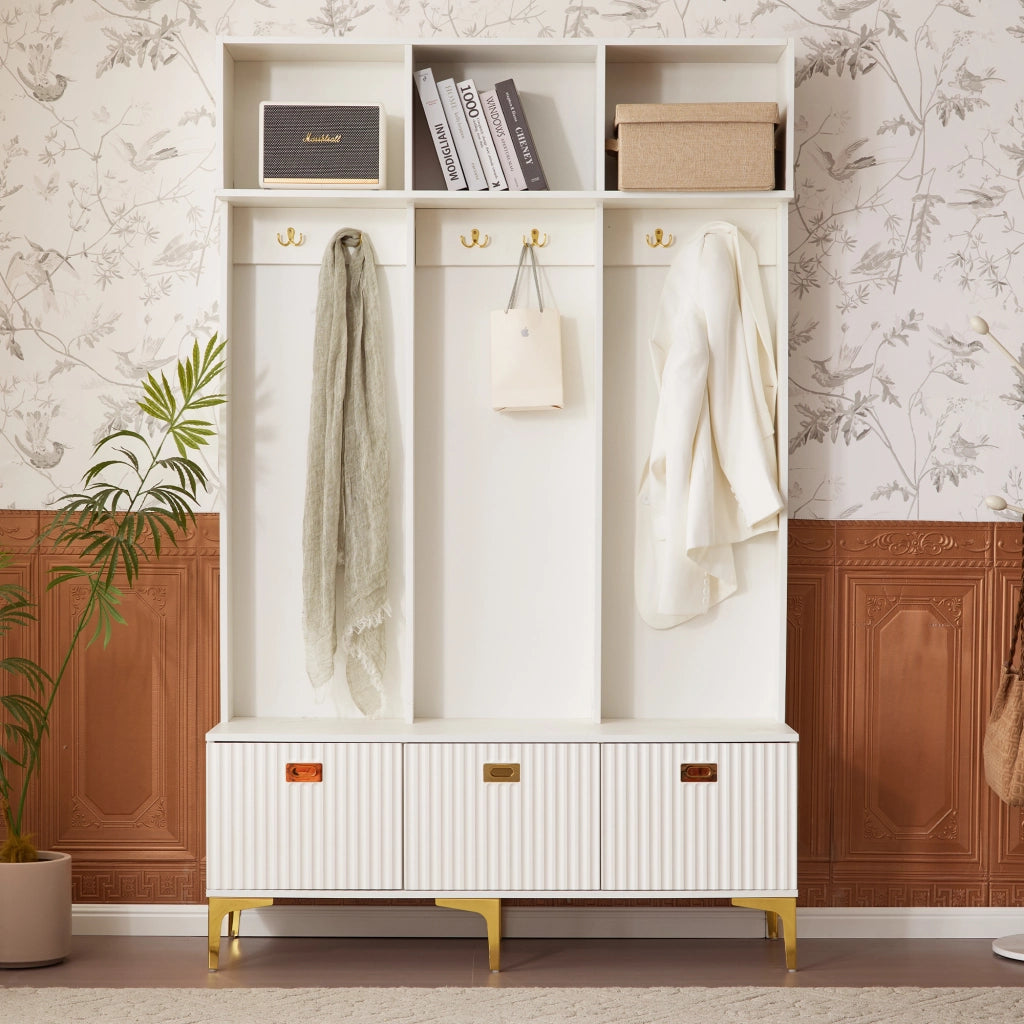 Mobile ingresso multifunzionale con panca, armadio guardaroba e scarpiera, bianco, 120 x 23,5 x 191,5 cm