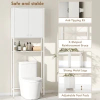 Mobile Bagno Sopra WC e Lavatrice con Armadietto e Ripiano Aperto, 64x20x180 cm, Bianco
