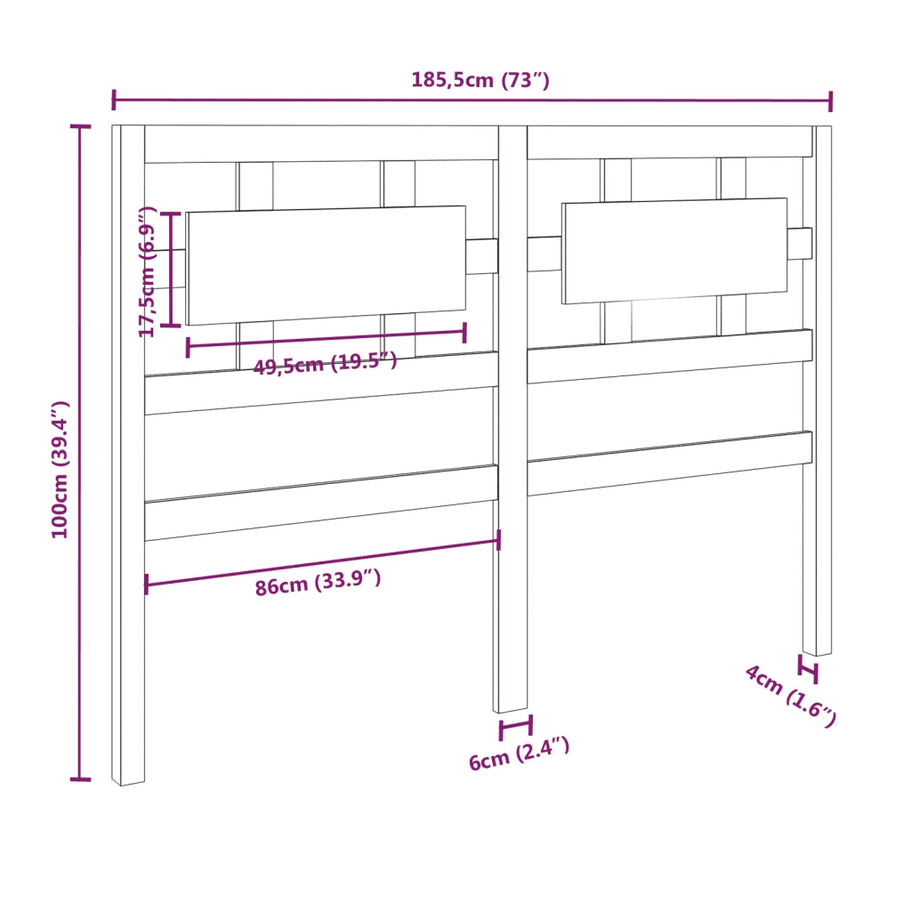 Testiera per Letto Miele 185,5x4x100 cm Legno Massello di Pino