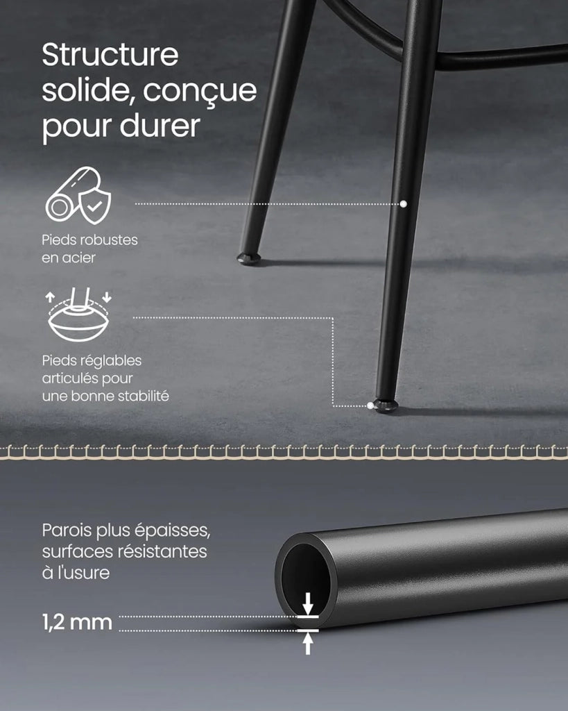 Set di 4 sgabelli da bar di design sedie da cucina sedute imbottite in PU con cuciture in stile moderno di metà secolo per cucina/bar nero 12_0005371