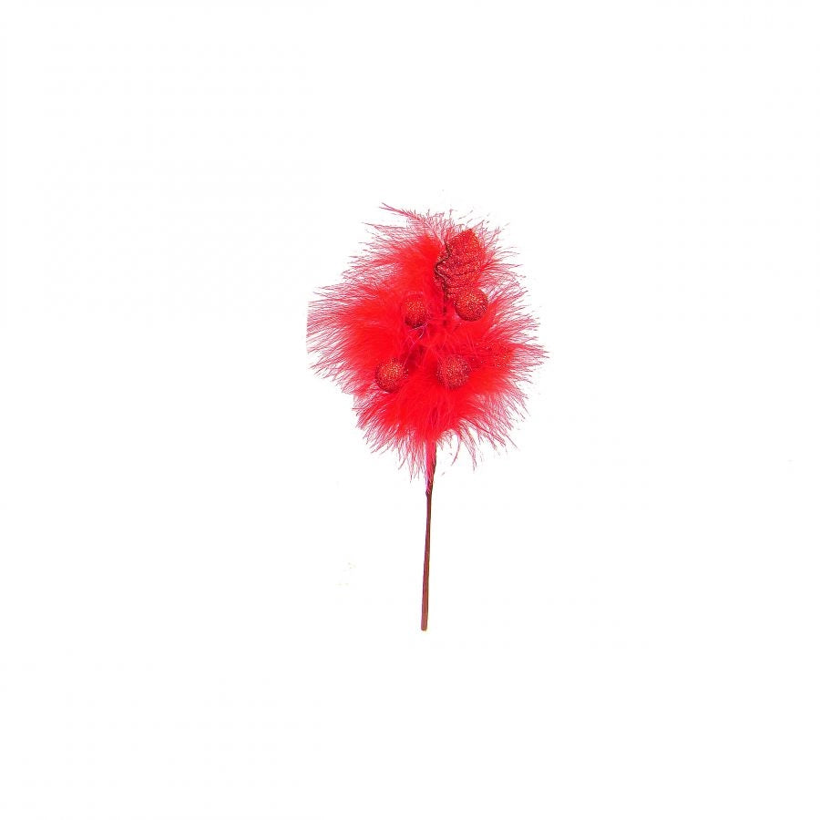 Pick boa rosso sfere e foglie alto cm.20