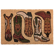 Zerbino di benvenuto in fibra di cocco antiscivolo 40 x 60 cm con retro in PVC stampa di stivali da cowboy naturale