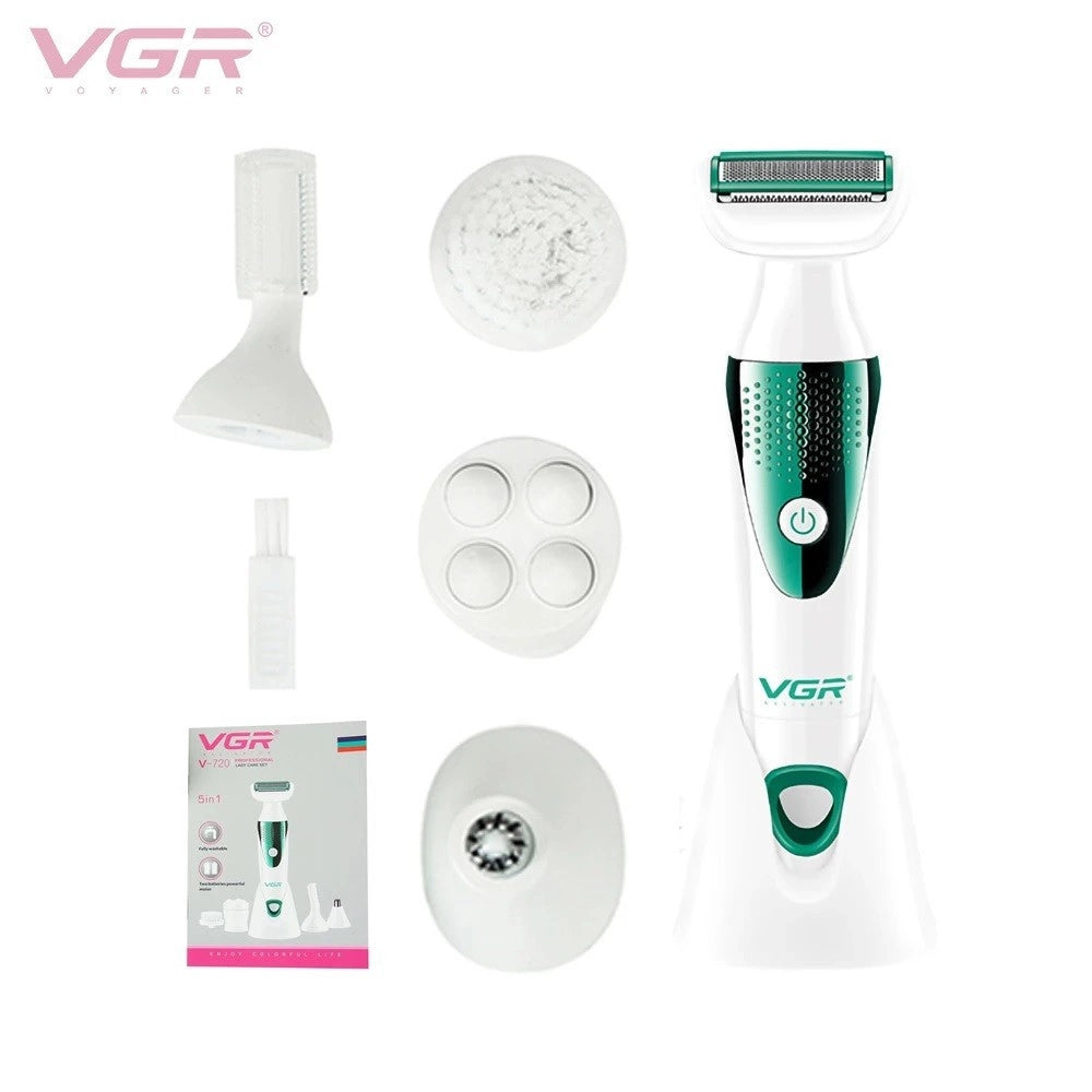 Trade Shop - Vgr V-720 Kit Epilatore 5in1 Donna Trimmer Rasoio Testine Intercambiabili -