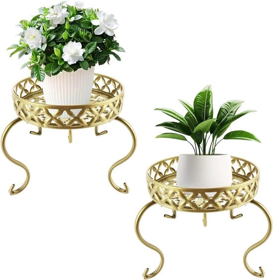 Set di sostegni per piante in metallo dorato da 25 cm - Pack da 2 - Sostegni per piante e vasi - Altezza regolabile per balcone e giardino - Decorazione per piante - Sostegno per vasi e piante - Set da 2 pezzi