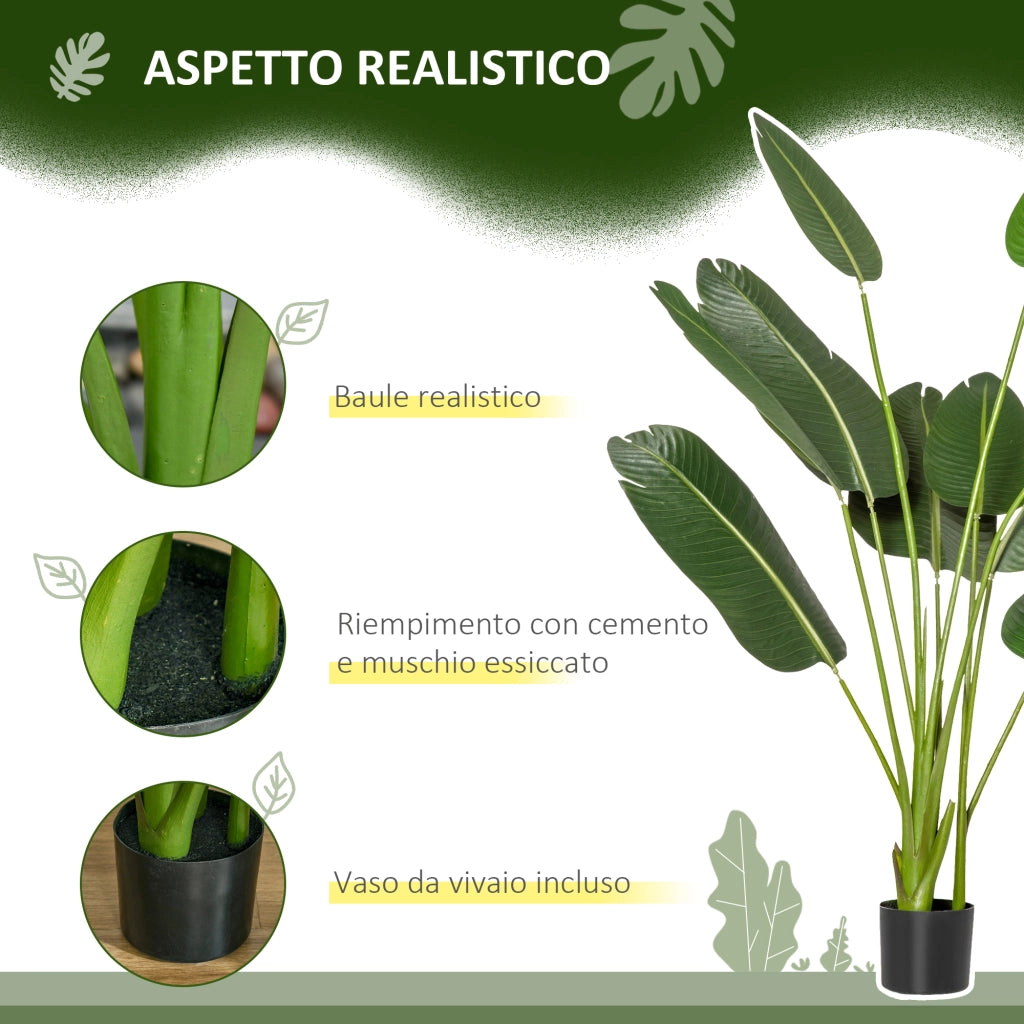 Albero di Banano Artificiale 160 cm ¨C zephmum ¨C Verde con Vaso e Foglie