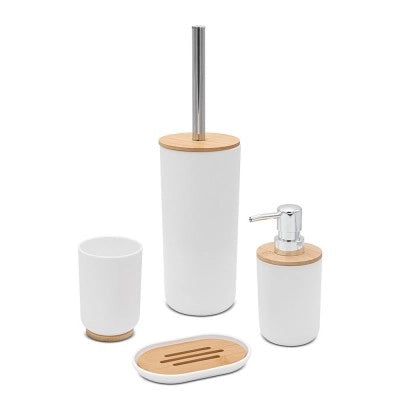 Portaspazzolini bagno da appoggio bianco in abs e bambù Surf