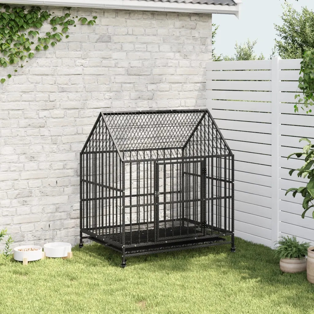 Gabbia per Cani con Ruote Nera in Acciaio Zincato CFW4251046
