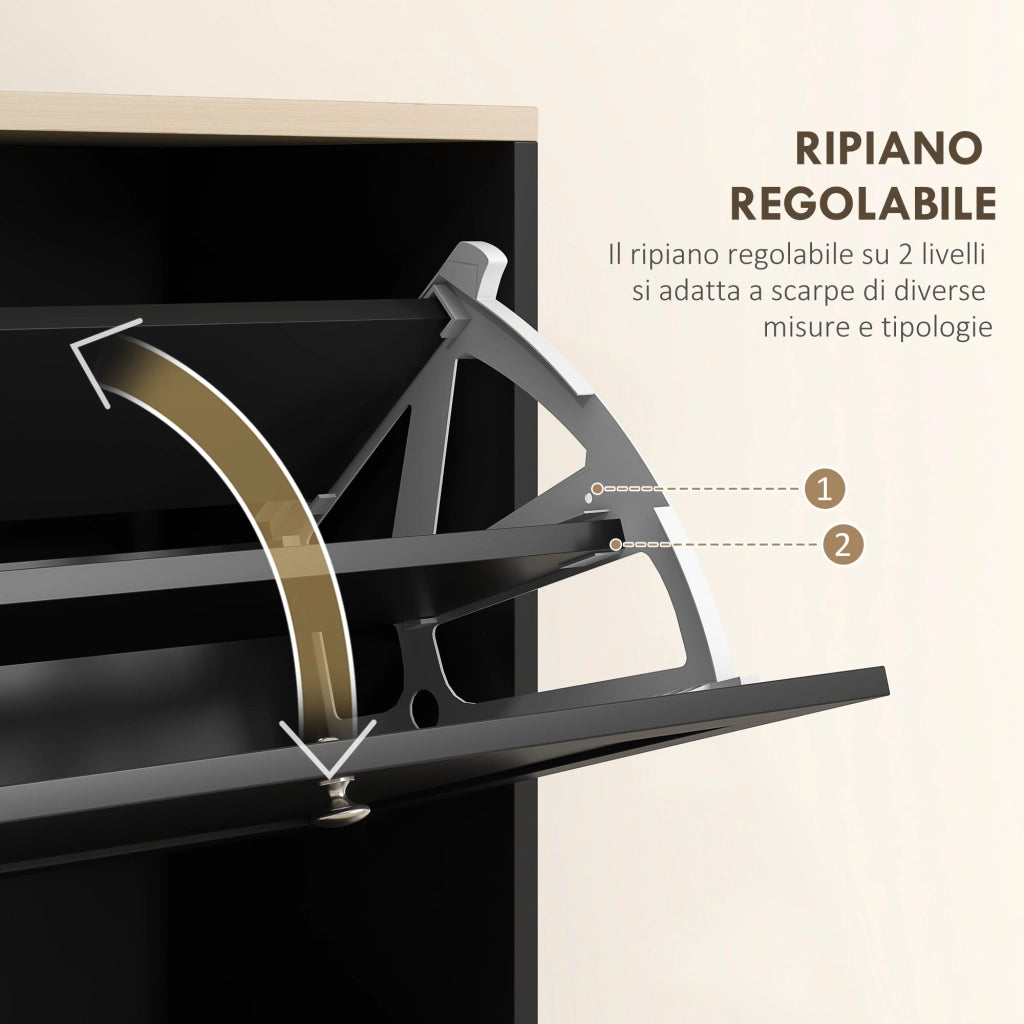 Mobile Scarpiera 3 Ante a Ribalta 60x23,5x115 cm in Legno Nero