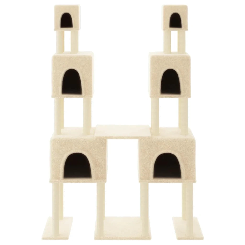 Tiragraffi per gatti torre per arrampicata giocattolo piattaforma per arrampicata con tiragraffi in sisal 199 cm crema 02_0022509