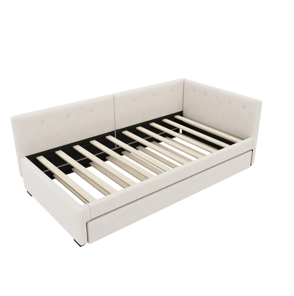 Letto singolo imbottito 90x200 cm con rollbed estraibile; velluto beige
