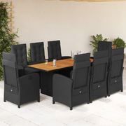 Set da Pranzo da Giardino 9 pz con Cuscini Nero in Polyrattan 3212276