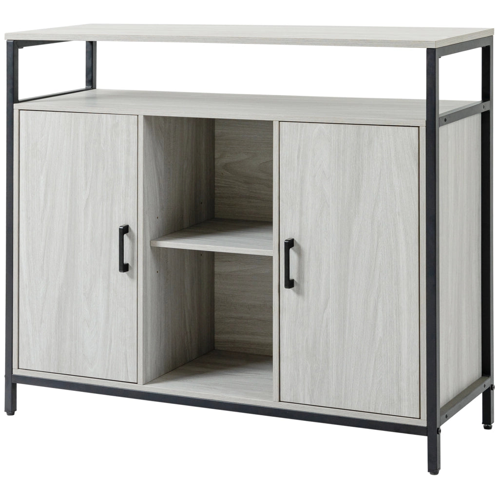 Credenza Moderna in Legno con 2 Ante e Ripiani ¨C zephmum ¨C Grigio Chiaro 100x34x87.2cm