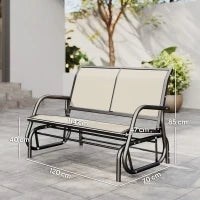 Panchina a Dondolo da Giardino a 2 Posti in Metallo e Tessuto a Rete Traspirante, 120x70x85cm, Beige