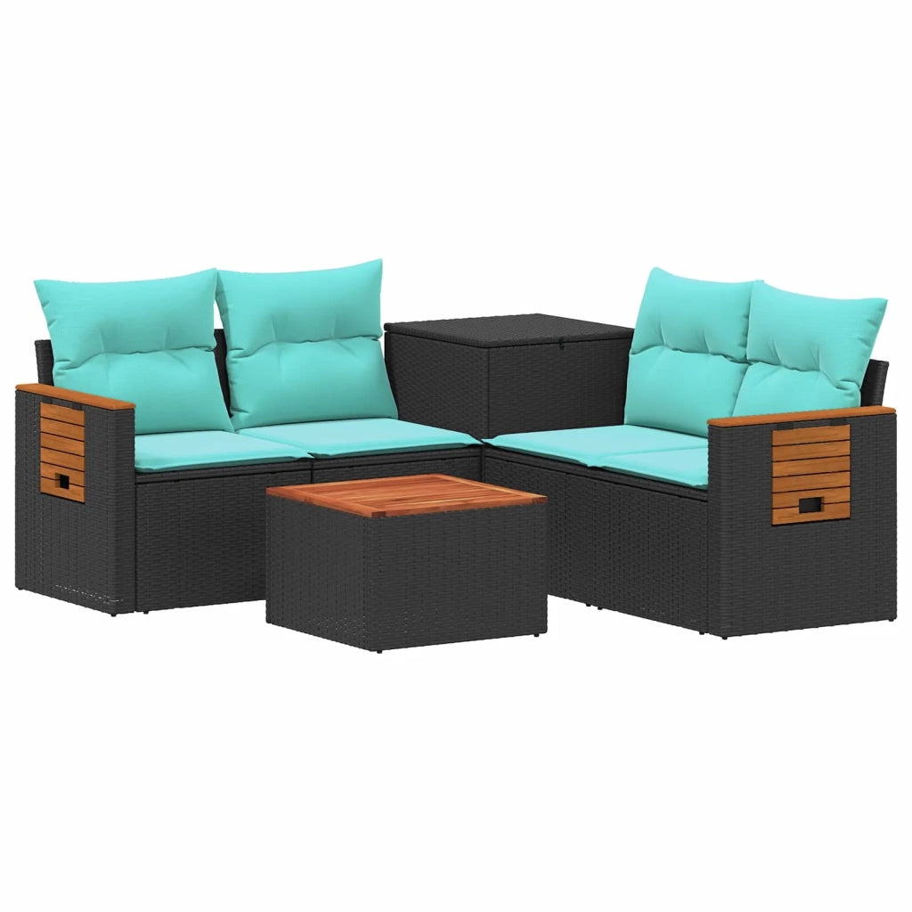 Set di divani 6 pz Nero e Blu Rattan sintetico e Acciaio 3447660