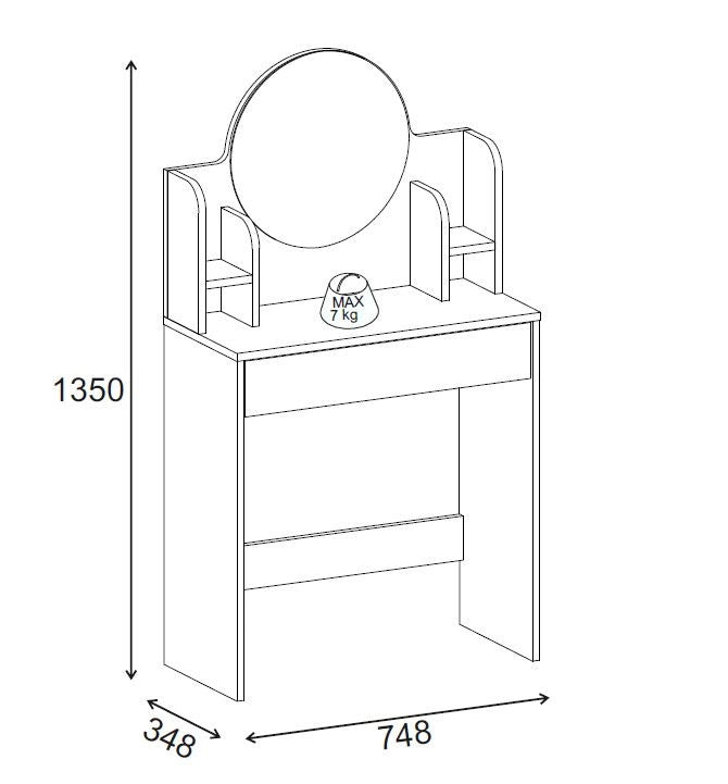 Tavolino da toilette "Idis" con specchio in legno - 75 x 35 x 135 cm - Bianco
