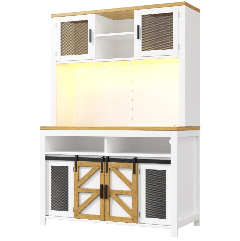 Credenza alta 120x40x174.5 cm con porte scorrevoli e a battente; illuminazione LED; MDF; bianco