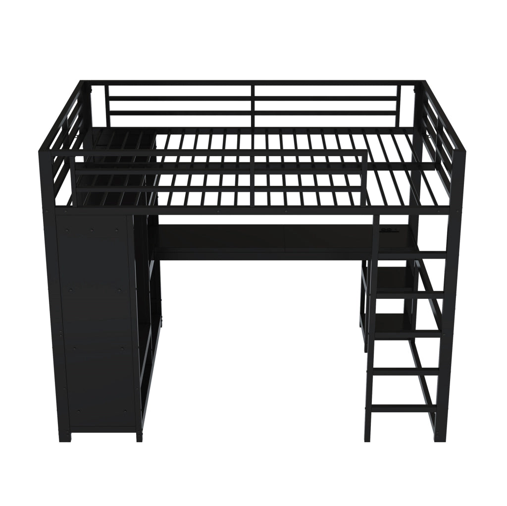Letto a soppalco 140x200 in metallo con LED e scrivania
