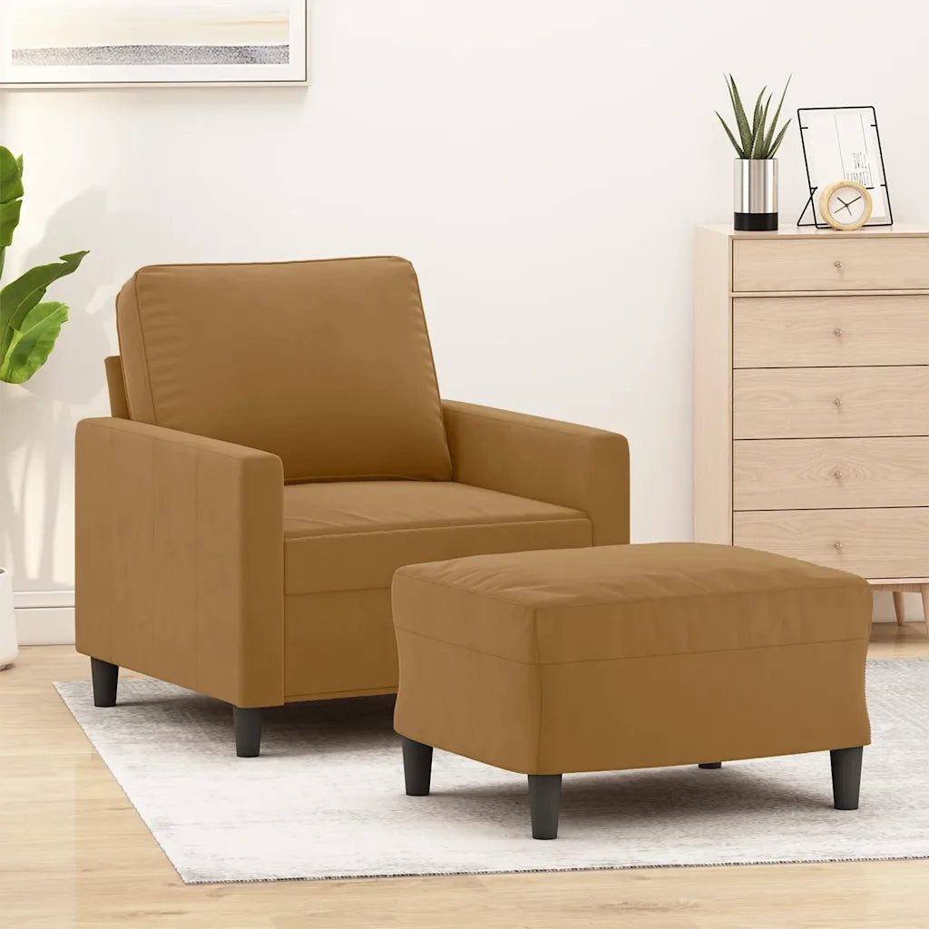 Poltrona | Sedia Relax con Poggiapiedi Marrone 60 cm in Velluto