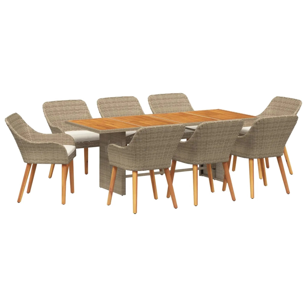 Set da Pranzo per Giardino con cuscino 9 pcs Beige polyrattan 3261632