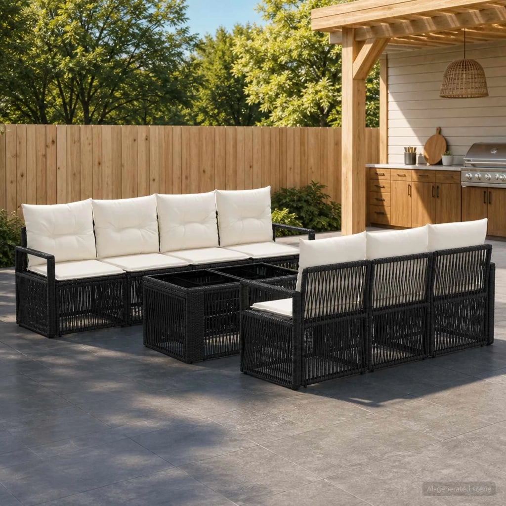 Set Divano da Giardino 8 pz Nero e Bianco Crema polyrattan 3437059
