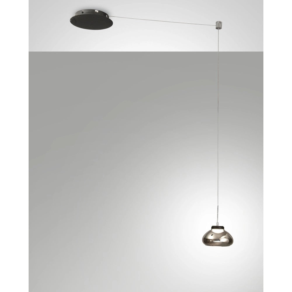 Arabella - Lampada a sospensione decentrata Fumè - Fabas Luce - LED 8W dimmerabile - Montaggio con decentramento