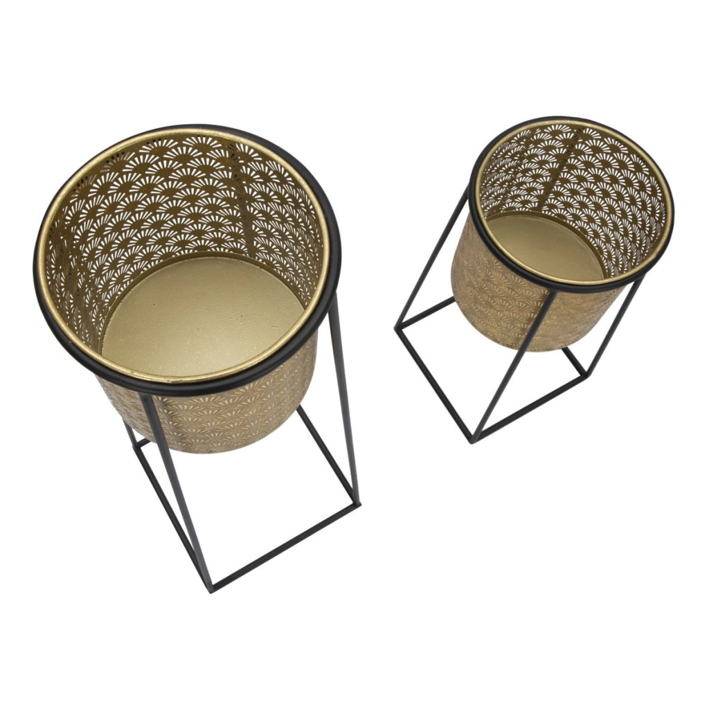 Set di 2 Vasi per Piante VKH392, Oro, Metallo, 26x26x70 cm