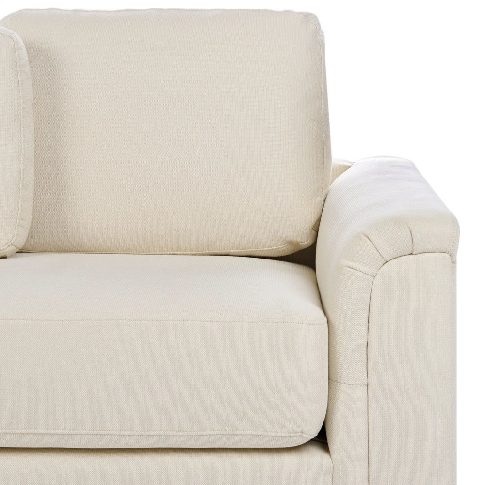 Divano stile moderno ad angolo con pouf in tessuto beige chiaro a destra
