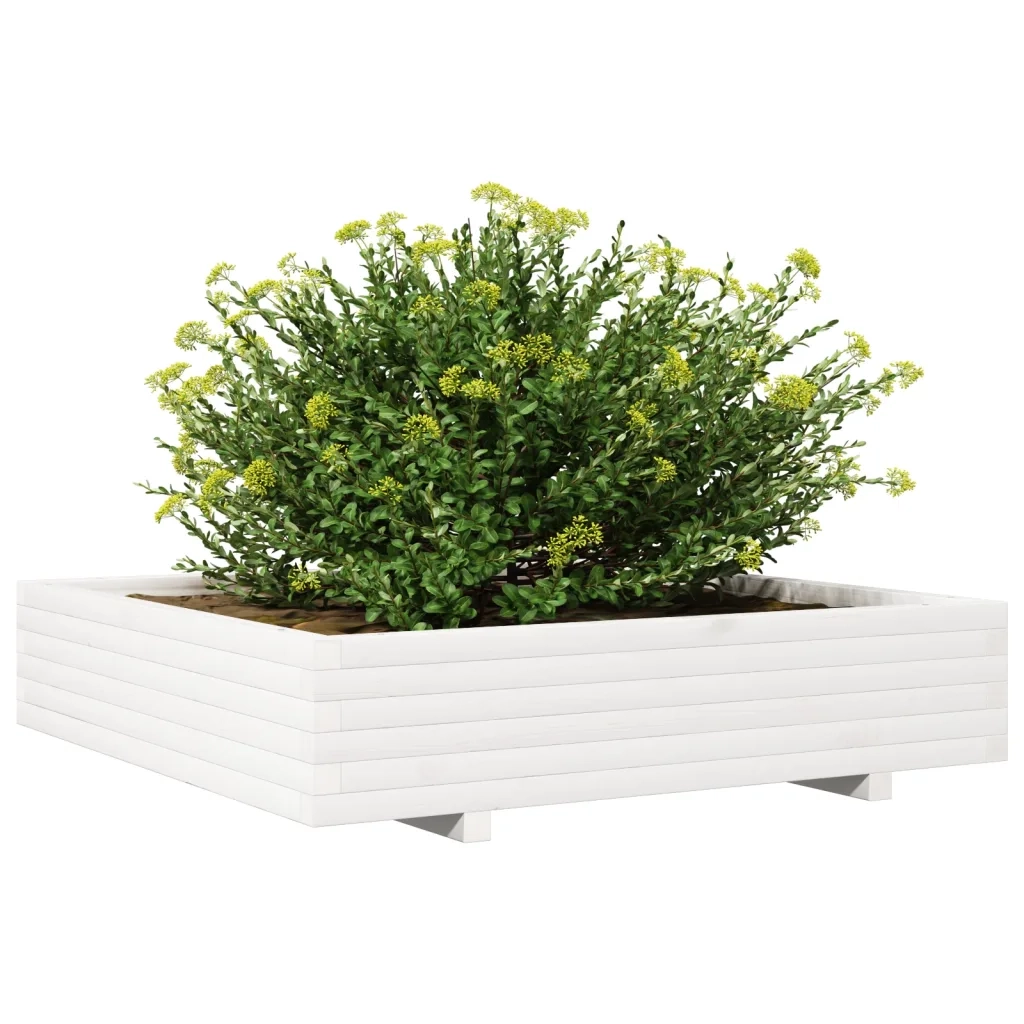 Fioriera da Giardino Bianca 110x110x26,5 cm in Legno di Pino 847324