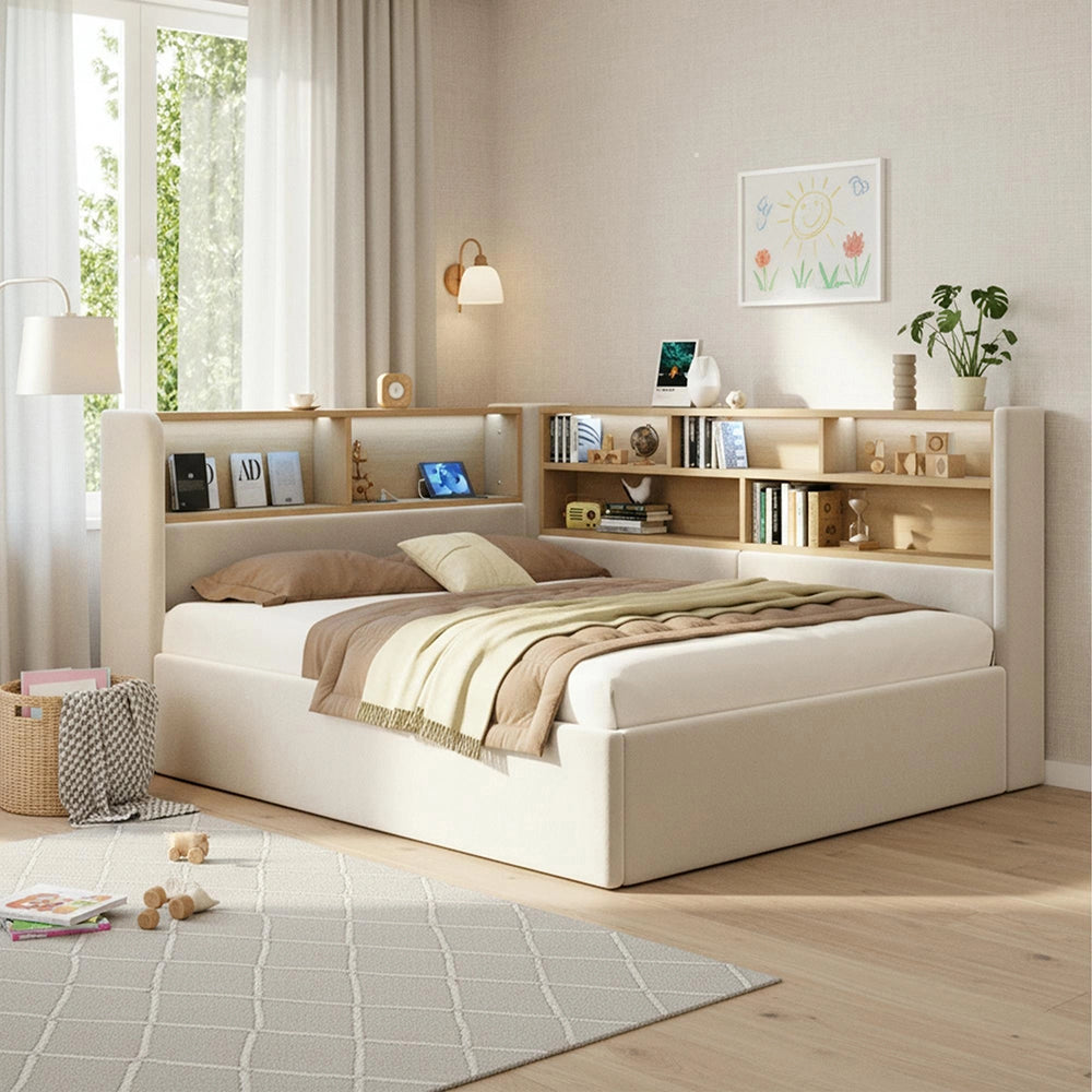 Divano letto con LED - Xylo - 140x190 cm - Beige - Spazio idraulico USB