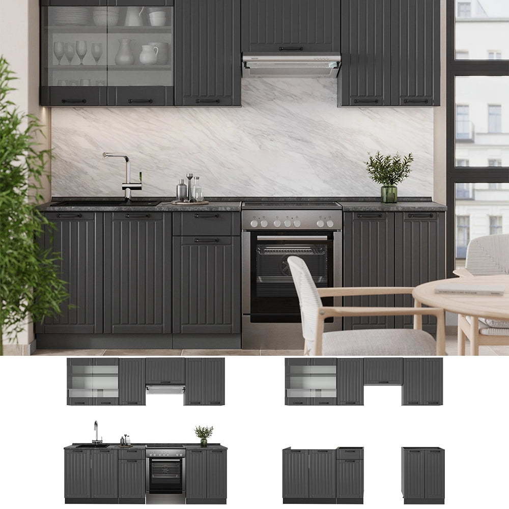 Cucina componibile Fame-Line Grigio scuro/Antracite 240 cm, PL Marmo Vicco