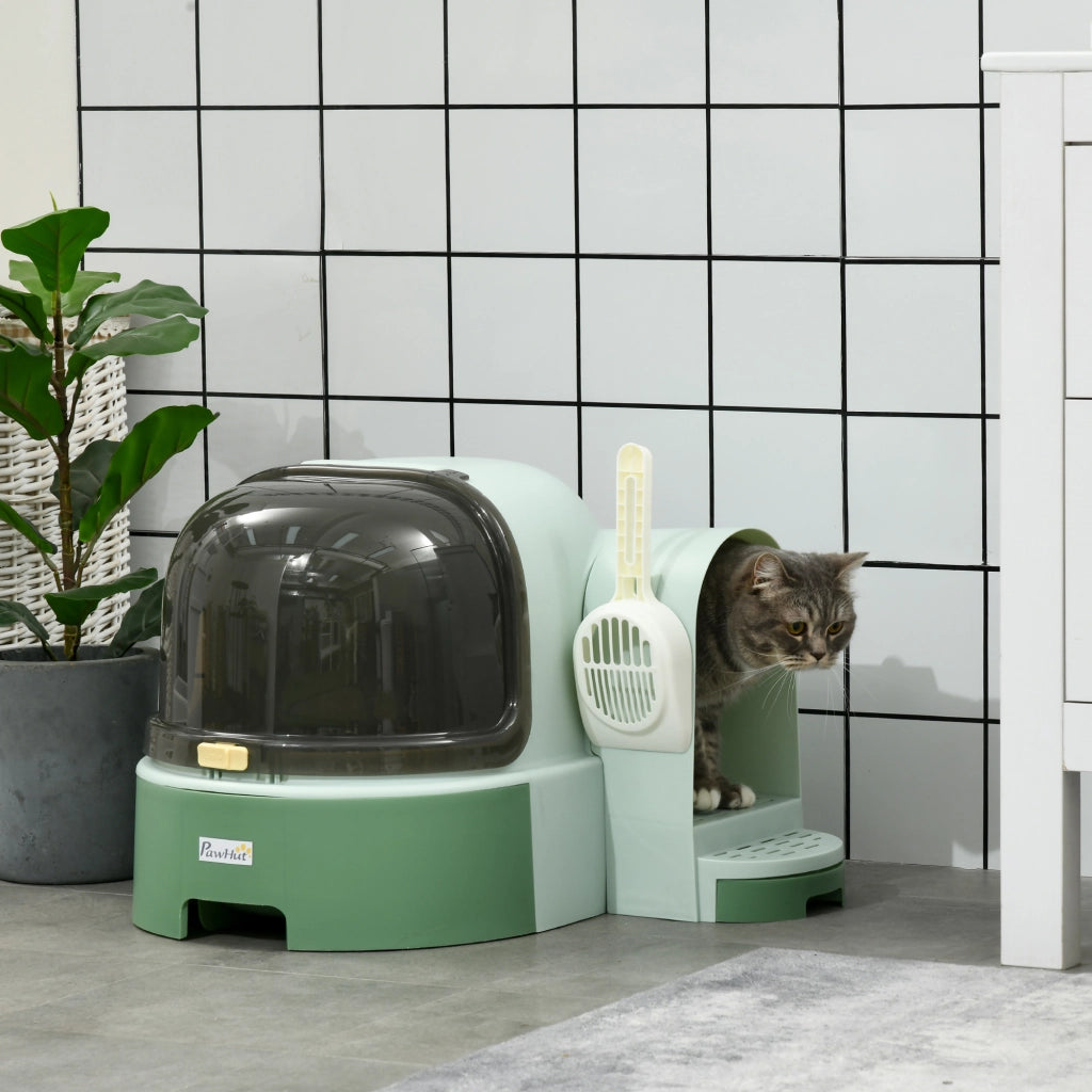 Lettiera per Gatti Chiusa con Coperchio Apribile e Vassoio Estraibile, 52x60x42 cm, Verde