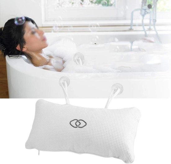 Cuscino per Bagno - Impermeabile - Antiscivolo con Supporto per la Testa - Tessuto a Wafel - 35 x 20 cm - Soffice e Comfortevole