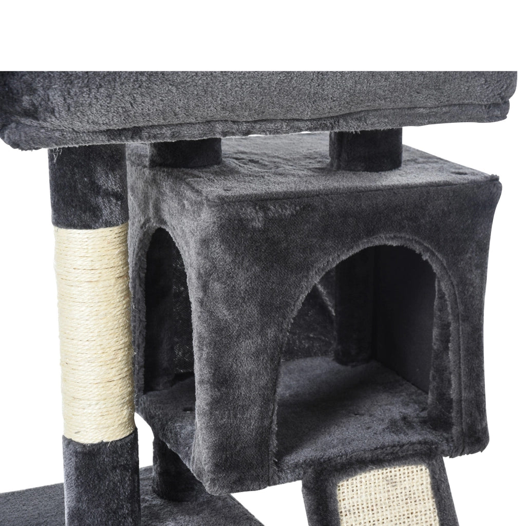 Albero Tiragraffi con Lettino e 2 Casette 59x39x83 cm Pali in Sisal Nero