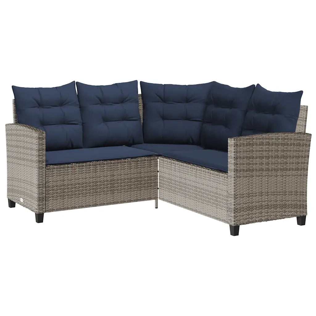 Divano da Giardino con Tavolo e Cuscini a L Grigio Polyrattan